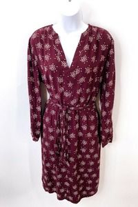 Boden Womens Maroon V Neck Long Sleeve Fit And Flare Dress Size Large